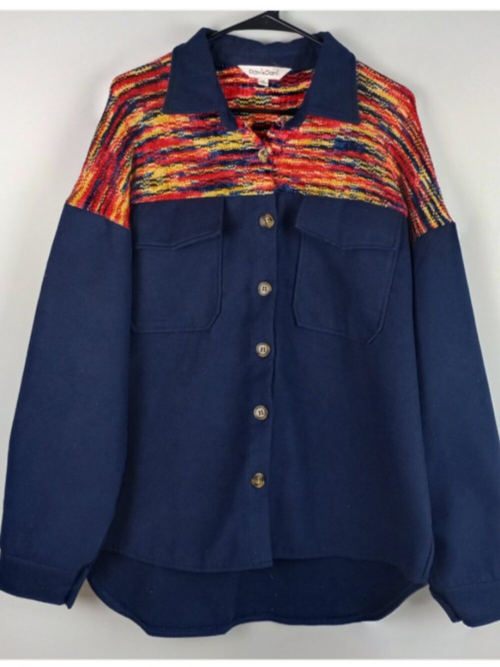 Davi‎ & Dani Women M Navy Blue Red Orange Chest Pocket Long Sleeve Jacket